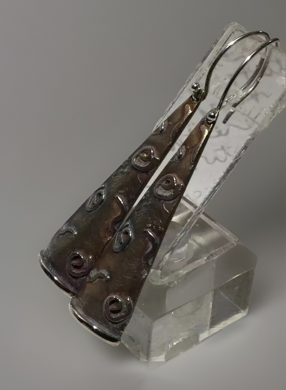 Handmade Raised Patterned Oxidized 925 Sterl Tria… - image 5