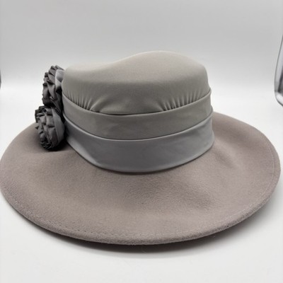 Derby Wedding Dressy Hat Gray Wool Women NWT Fine Millinery Collection Wide Brim