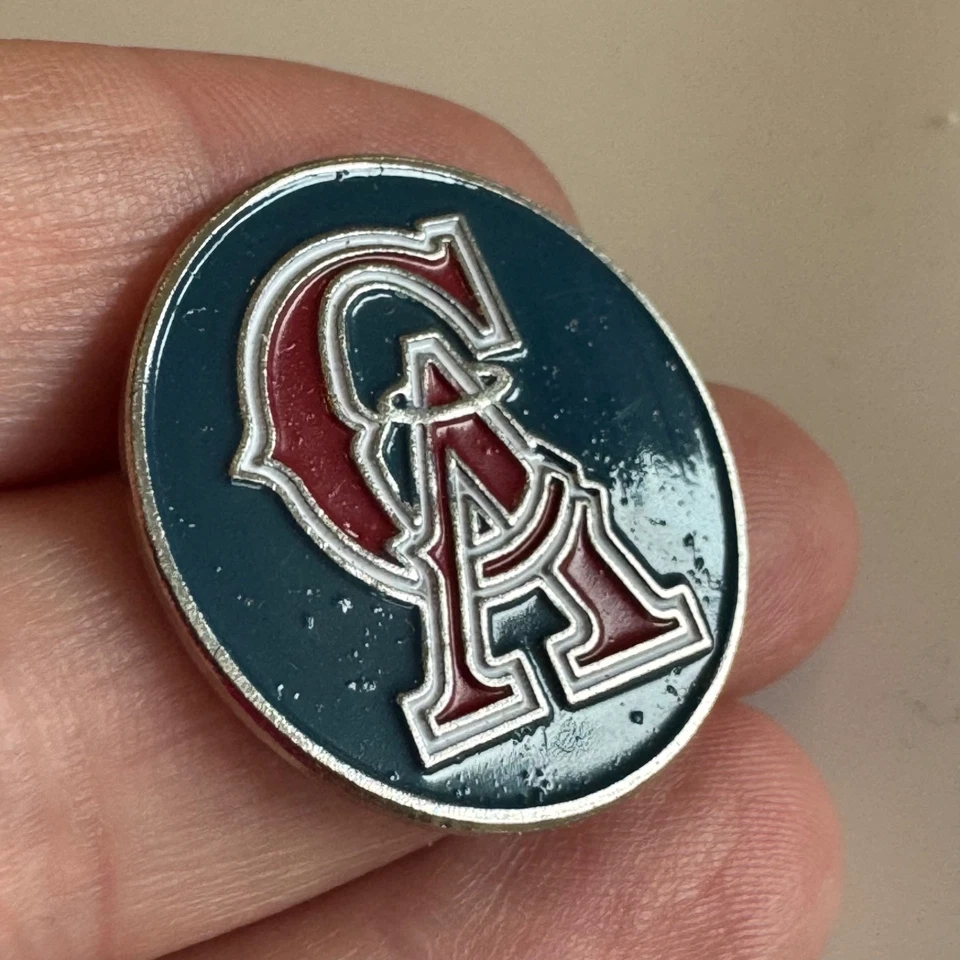 Vintage California Angels Interlocking “CA” Teal Round Enamel Lapel Pin MLB - Image 2 of 3