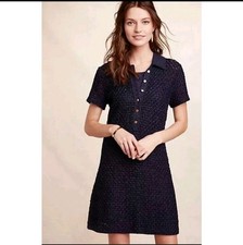 NEW Moth Anthropologie Marlin Navy Blue Diamond Ribbon Sweater Dress Sz S