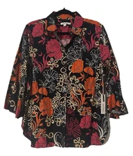 Chico’s NWT Women’s Bright Floral Button Down Blouse Size 2 Ruffled Bell Sleeves