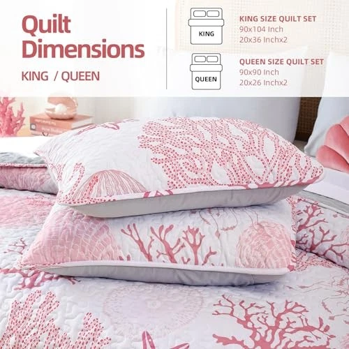  Juego de cama Coastal Edredones Tamaño - Rosa Verano Ropa de cama náutica King Rosa Coral Foto 3 de 4