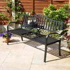 Black Garden Bench Loveseat 2 Seater With Table Outdoor Patio Chair Armrest