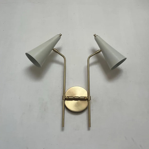 Wall Sconces Lamp 2 Holder Light Mid Century Handmade White Shade And Brushed - Picture 7 of 9