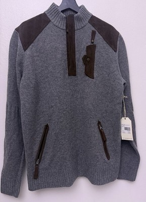 NWT Alps & Meters Alpine Guide Wool Sweater 1/4 Zip Corduroy Trim Men s Sz Large