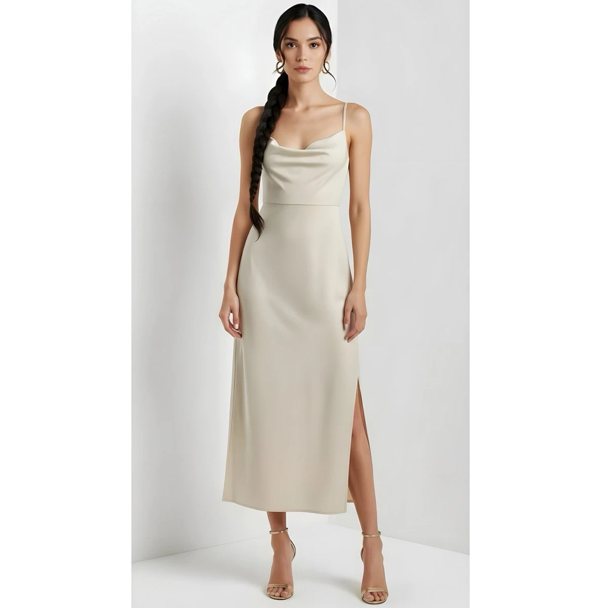 bhldn sleeveless cowl-neck bias-cut a-line midi dress Odessa Cowl Halter Midi Dress – honey main image 0