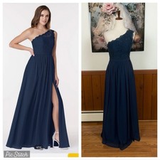 Pretty Azazie Demi Navy Chiffon Bridesmaid Gown