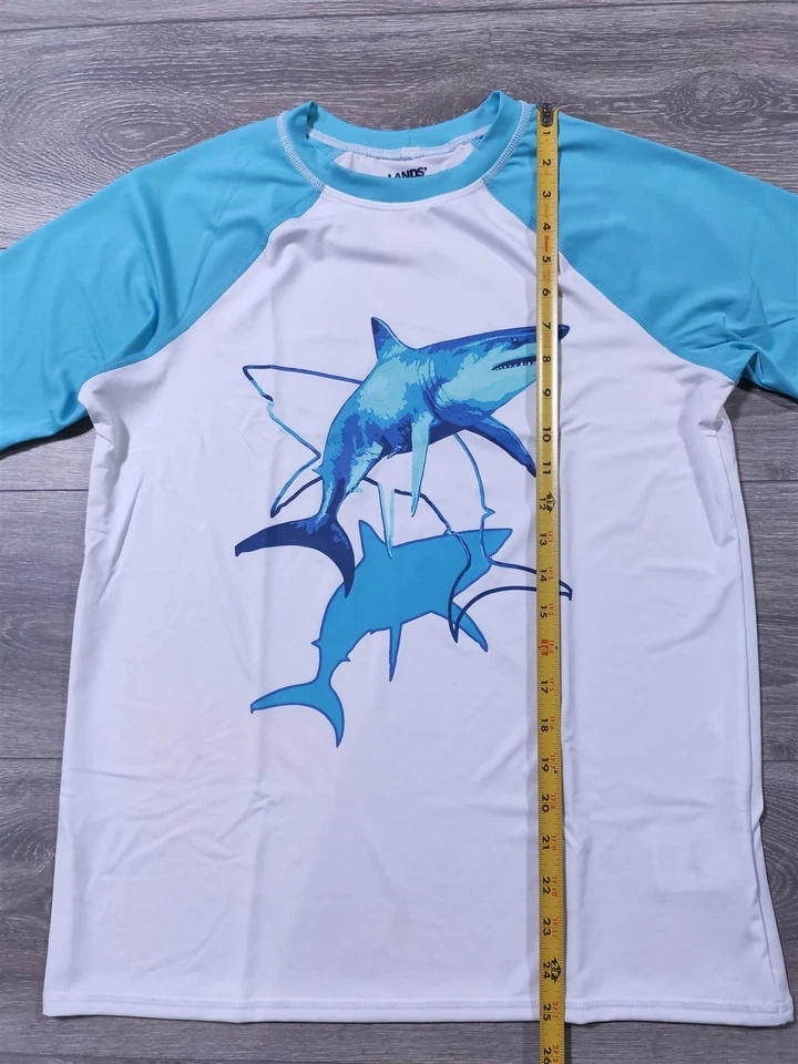 Camisa Lands End Niños X-Grande Husky 14-16 Blanco Tiburón Protección contra Erupciones Camisa de Natación Niños Foto 4 de 4