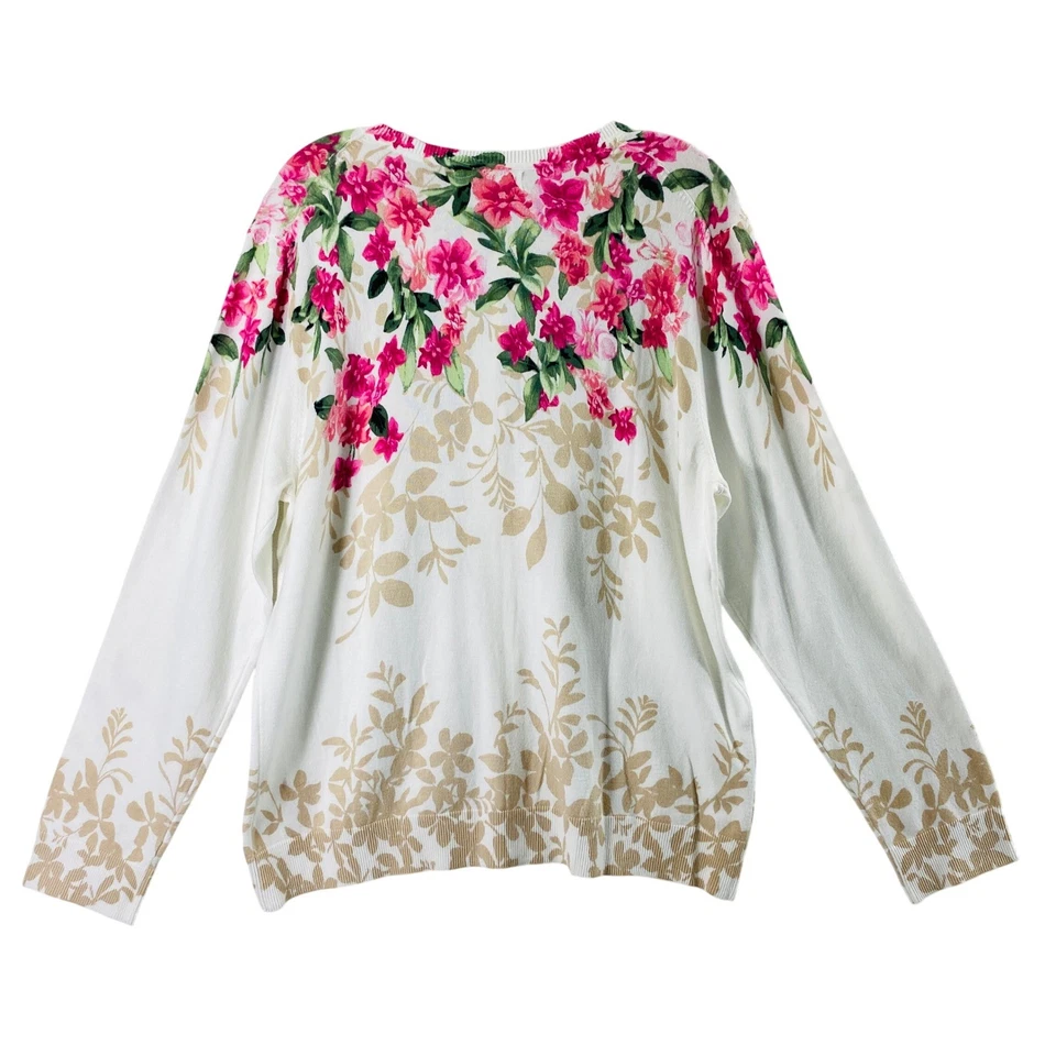 Cárdigan Suéter Karen Scott Para Mujer XXL Cottagecore Blanco Rosa Capas Florales Foto 2 de 4