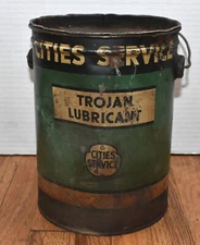 Vintage Cities Service Trojan Lubricant 5 Lb Advertising Can Pail Bucket