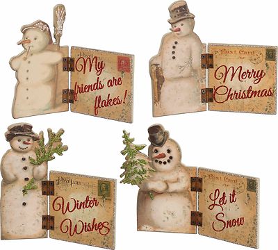 NEW!~Wood Hinged Vintage Snowman Sitters~Set 4~Christmas/Snow/Winter Wonderland