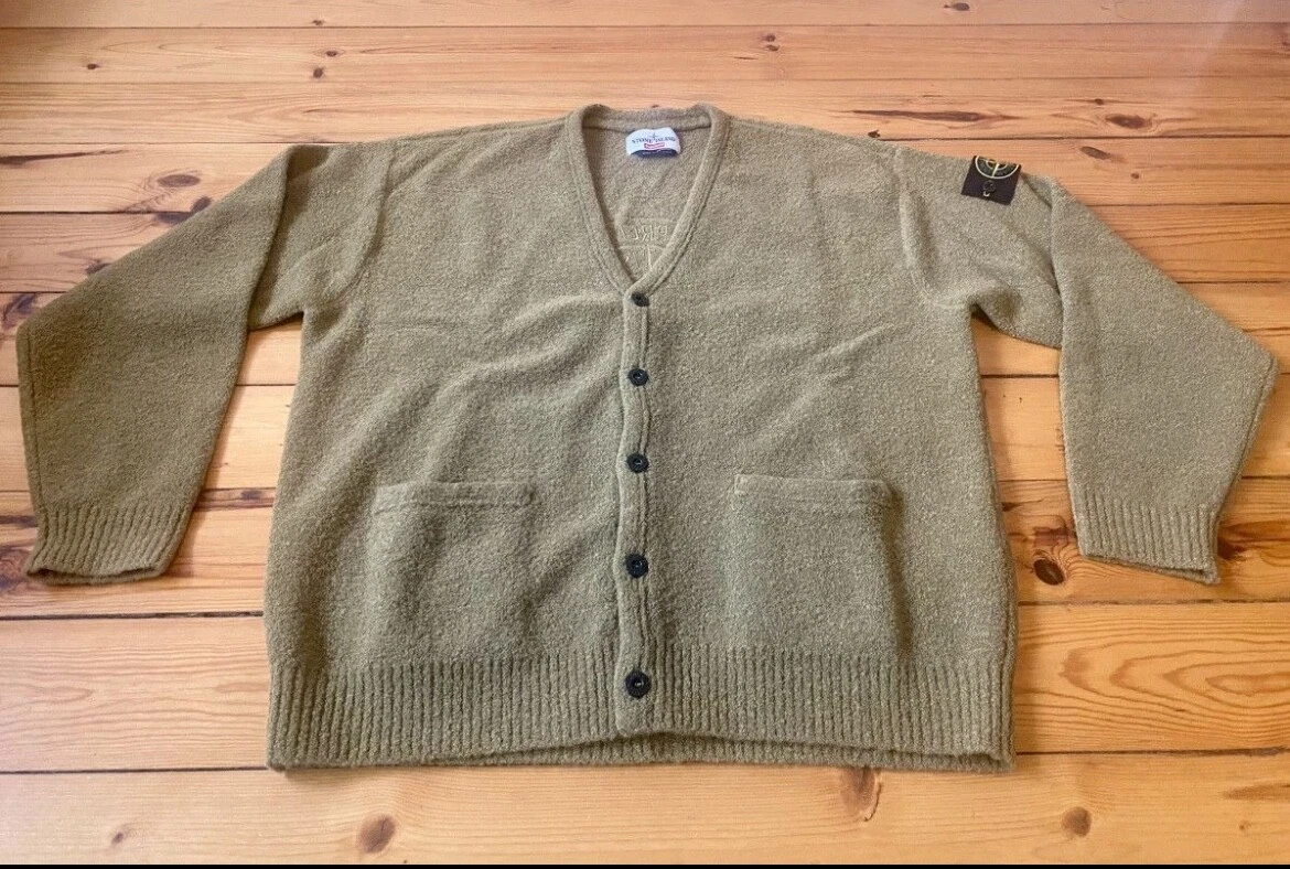 Cardigan Stone Island x Supreme Bouclé brodé vert olive homme laine taille M