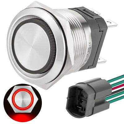 #ad 120V Red Momentary Push Button Switch 15A Ip67 Waterproof Stainless Steel $23.79