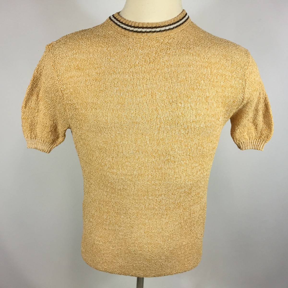 Vintage 50s 60s Plain Blank Knit Mesh Atomic Mod Retro Surf Stripe