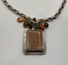 Signed S. Lenart Artisan Designer Cluster Necklace 925 Sterling Silver 