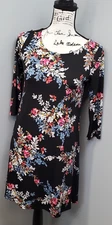 MSK Shift Dress Womens PS Black Multicolor Floral Stretch Long Sleeve Round Neck