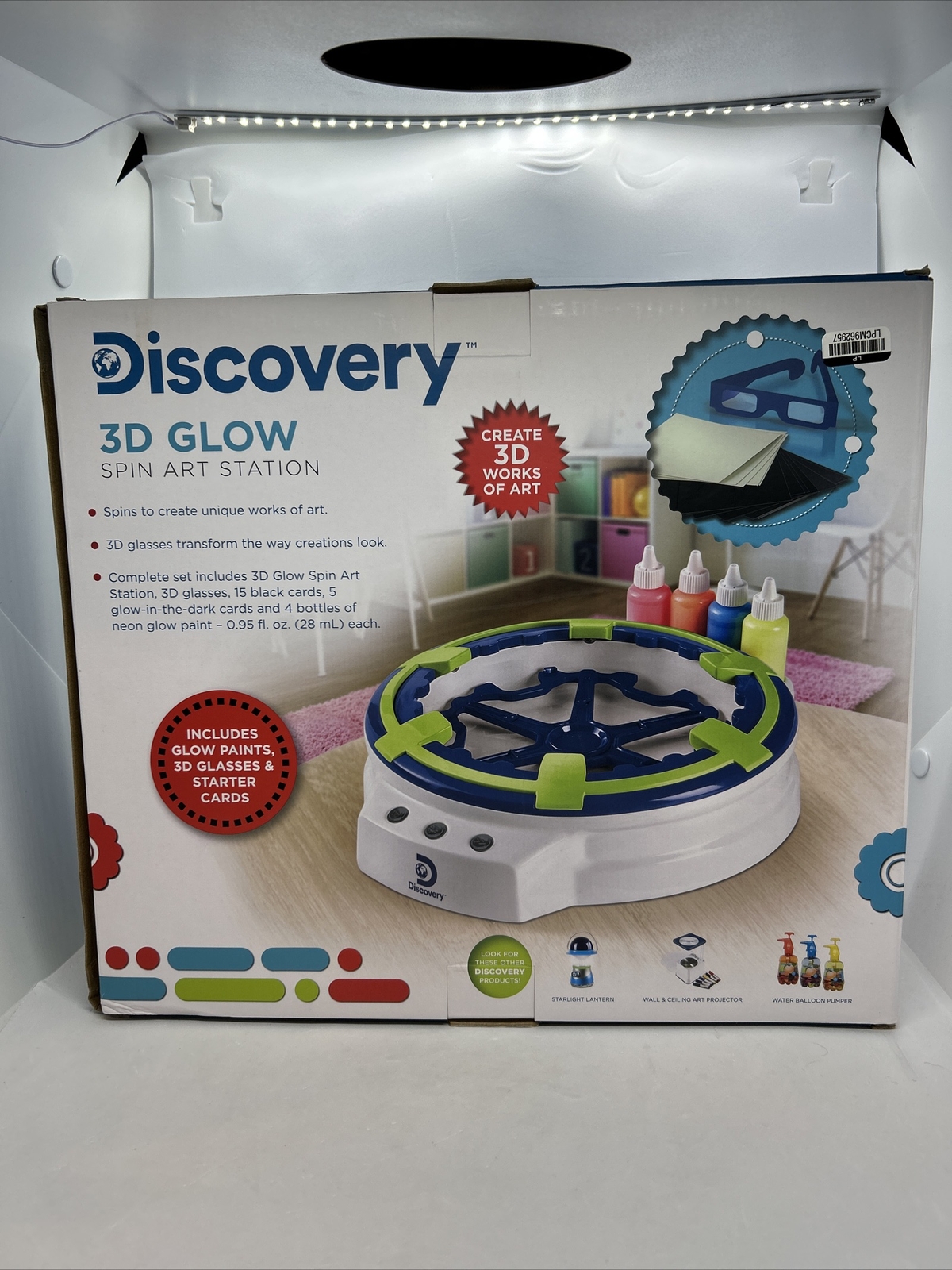 Discovery 3D Glow Spin Art Station Neon Glow Paints Crate 3D Works of