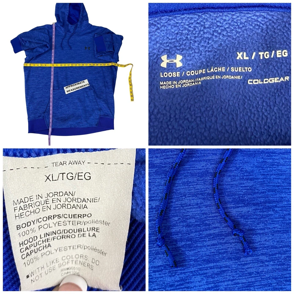Under Armour Sweatshirt Mens XL Blue Work Athletic Preppy Casual Coldgear Hoodie - Image 4 of 4