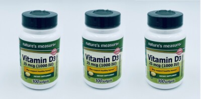 Vitamin D3 Pills Supplement 100 SoftGels | 25 mcg 1000 IU | Healthy Bones 3 Pack