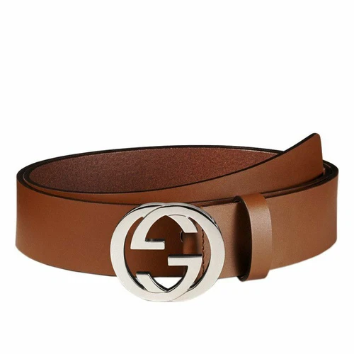 GUCCI 546389 INTERLOCKING LEATHER BELT BROWN - SIZE 100