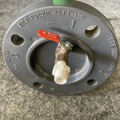 Spears 853-030 3'' PVC Sch 80 Blind Flange With 1/4'' Threaded Sample port Valve