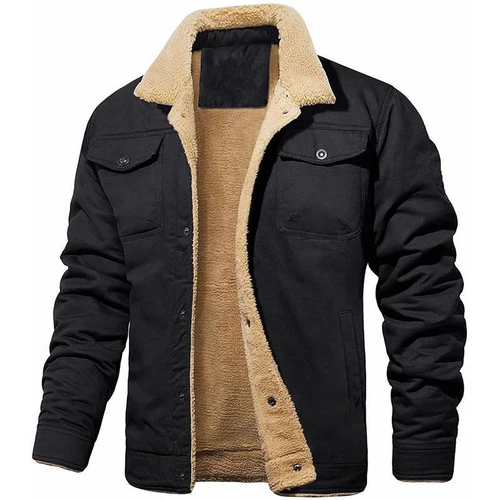 Winter Fleece Jackets Men Turn Down Collar Cotton Jackets Mens Solid Thick Warm - product listing photo