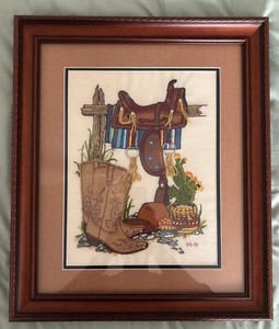 Wrangler - Embroidery - Saddle/Boots/Cowboy Hat/Cactus - Custom Framed and Matte