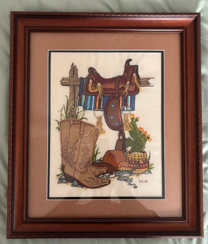 Wrangler - Embroidery - Saddle/Boots/Cowboy Hat/Cactus - Custom Framed and Matte