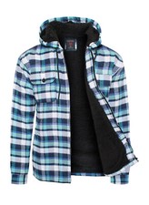 Men's Flannel Jacket Long Sleeve Fleece Sherpa Lined Winter Warm Navy 35