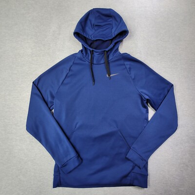 Nike Hoodie Mens Medium Blue Solid Dri Fit Sweatshirt Drawstring