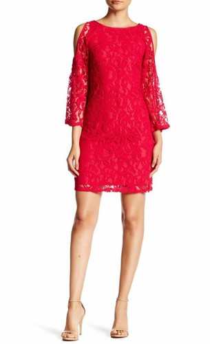NWT Adrianna Papell Cold Shoulder Lace Dress in Azelea Size 2