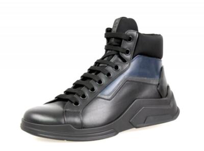 PRADA Leather POLARIUS Chunky High-Top Sneakers Black NEW US
