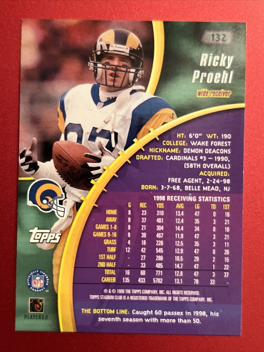 1999 Stadium Club Football Card #132 Ricky Proehl RAMS