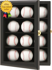 Baseball and Baseball Bat Display Case Lockable Wood Cabinet Rack Holder for Bas