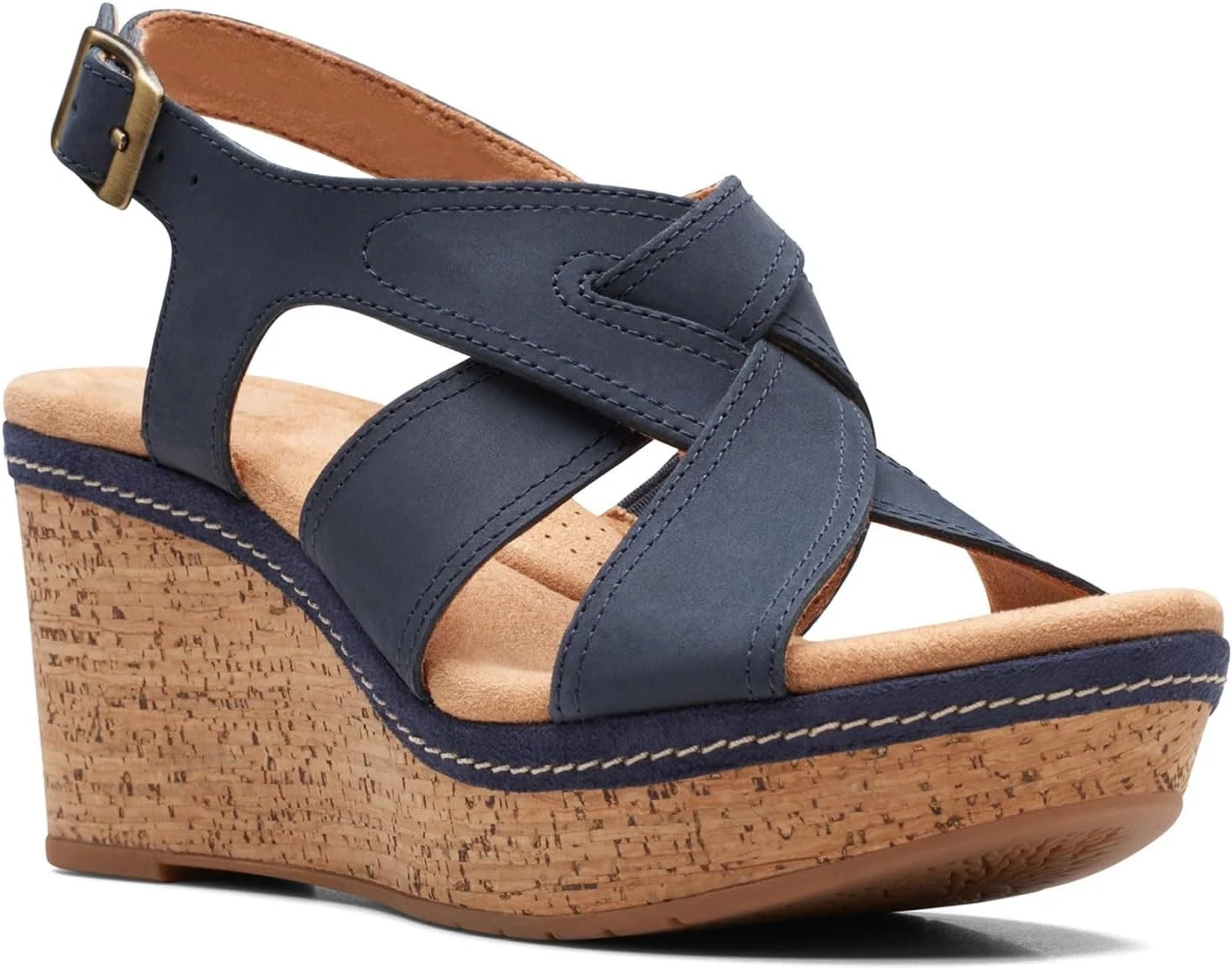 Clarks sandalo donna Elleri Rae zeppa nabuk blu navy larghezza 10