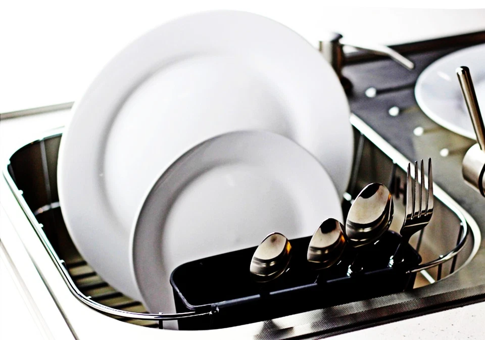 Estante de secado de platos de acero para cocina con soporte para cubiertos organizador escurridor Foto 3 de 4