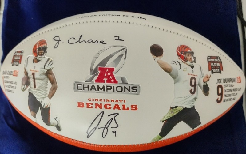 21-22 Bengals embossed Super Bowl Ball Signed By Burrow/ Chase # 193 of 5000 NEW