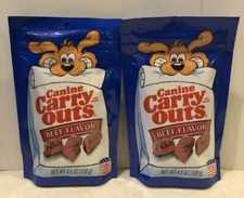 Lot of 4 Canine Carry Outs Dog Treats Snacks Beef Flavor USA 4.5 Oz Made In USA