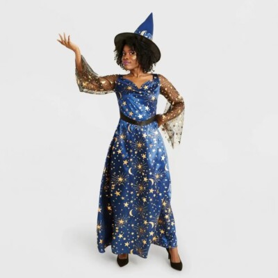 Adult Navy Moonlight Witch Halloween Costume with Hat 8-10