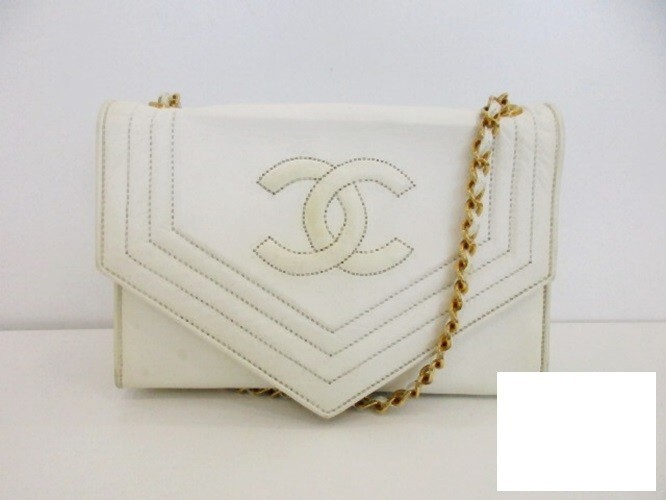 CHANEL V Stitch Chain Shoulder Bag Lambskin White Ivory