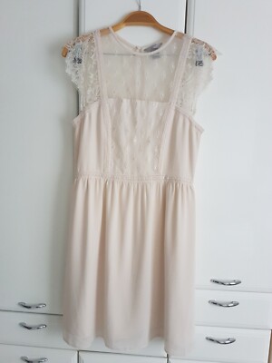 H&M Romantisches Sommer Kleid Coctailkleid Chiffon/Spitze in Puder Gr. 38 XS/S