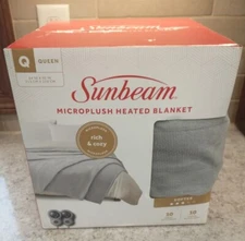 Sunbeam Microplush Heated Blanket~Queen (84 x 90)~10 Heat Levels~Gray (New)