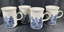 VTG Lot 4 Churchill Blue Willow Coffee Tea Mug Made in England White Blue