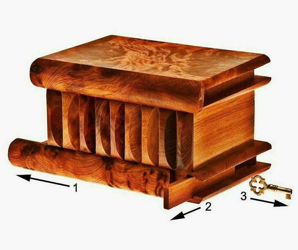 Nueva Caja Mágica Madera Thuya Hecha a Mano Marruecos Caja Joyero Caja de Almacenamiento Grande Grande Grande  Foto 3 de 4