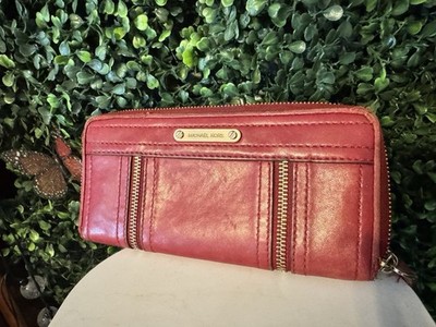Michael Kors Women s Logo Solid Red Zip-Around Wallet Credit Card Slots