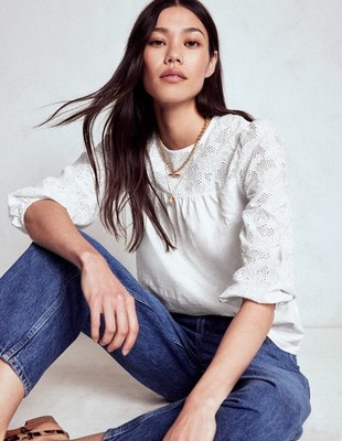Boden Neu mit Etikett May Broderie Top UK 12 weiß