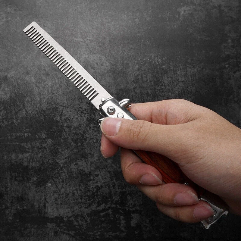 Pente Switchblade faca de bolso escova de cabelo botão automático pente dobrável - Imagem 4 de 4