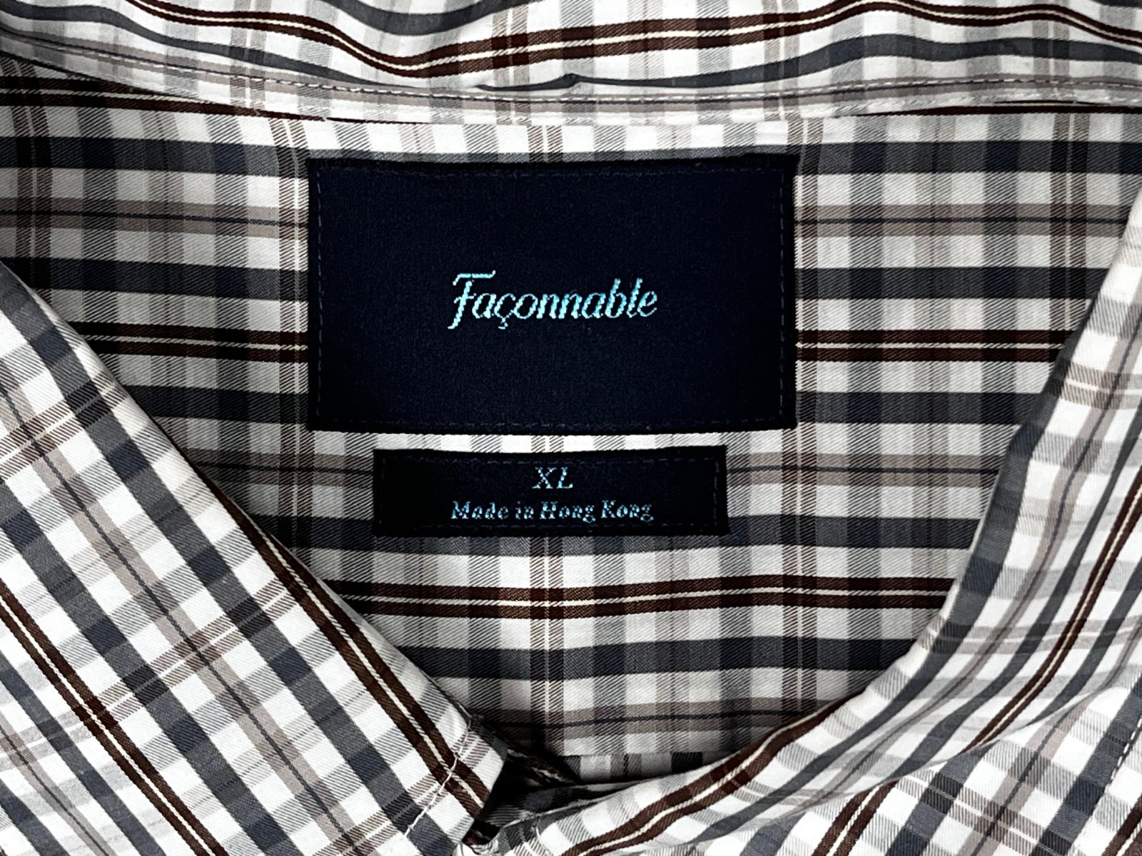 Faconnable Button Down Brown Gray Check Long Slee… - image 4