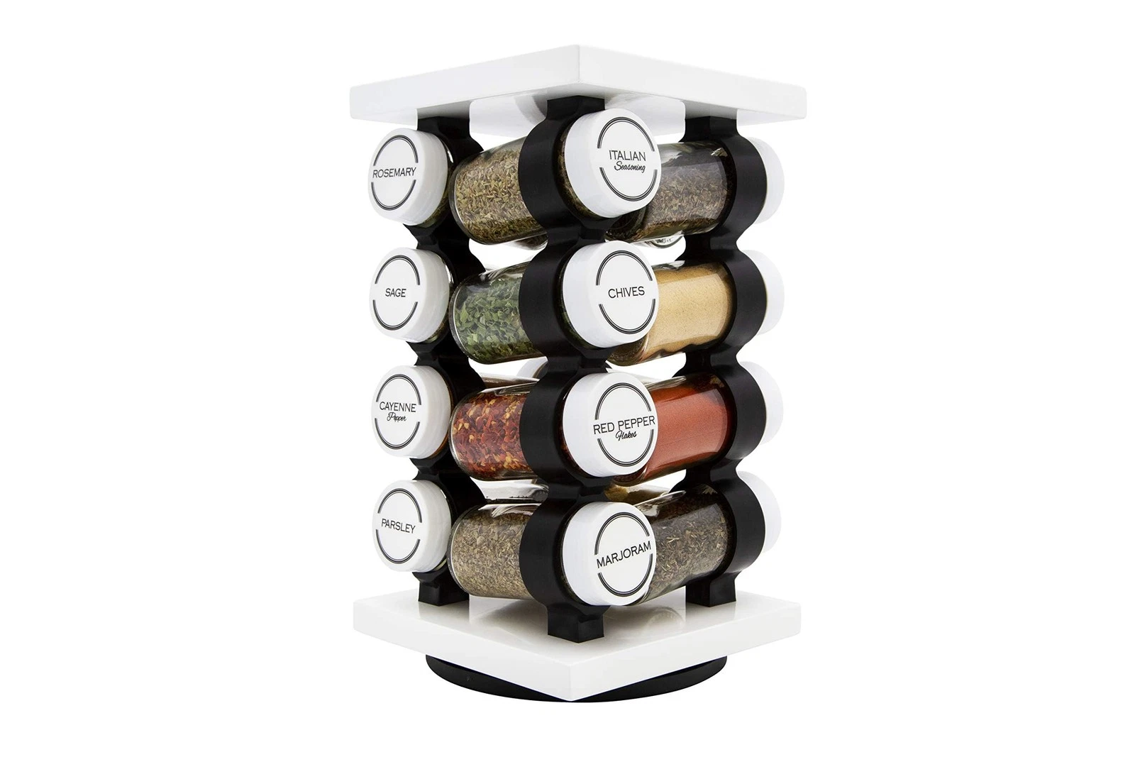16 Jar Rotating White Spice Rack with Spices Included & 5-Year Spice Refill P...