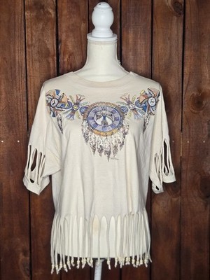 Women's Vintage Beaded Native American Dream Catcher Air Waves Shirt XL